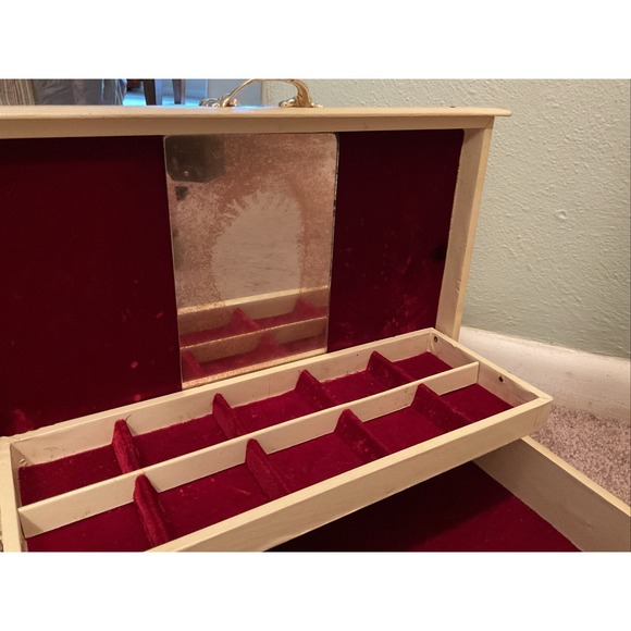 Vintage leatherette Jewelry Box‎ Red Velvet Interior, mirrored - Picture 2 of 12
